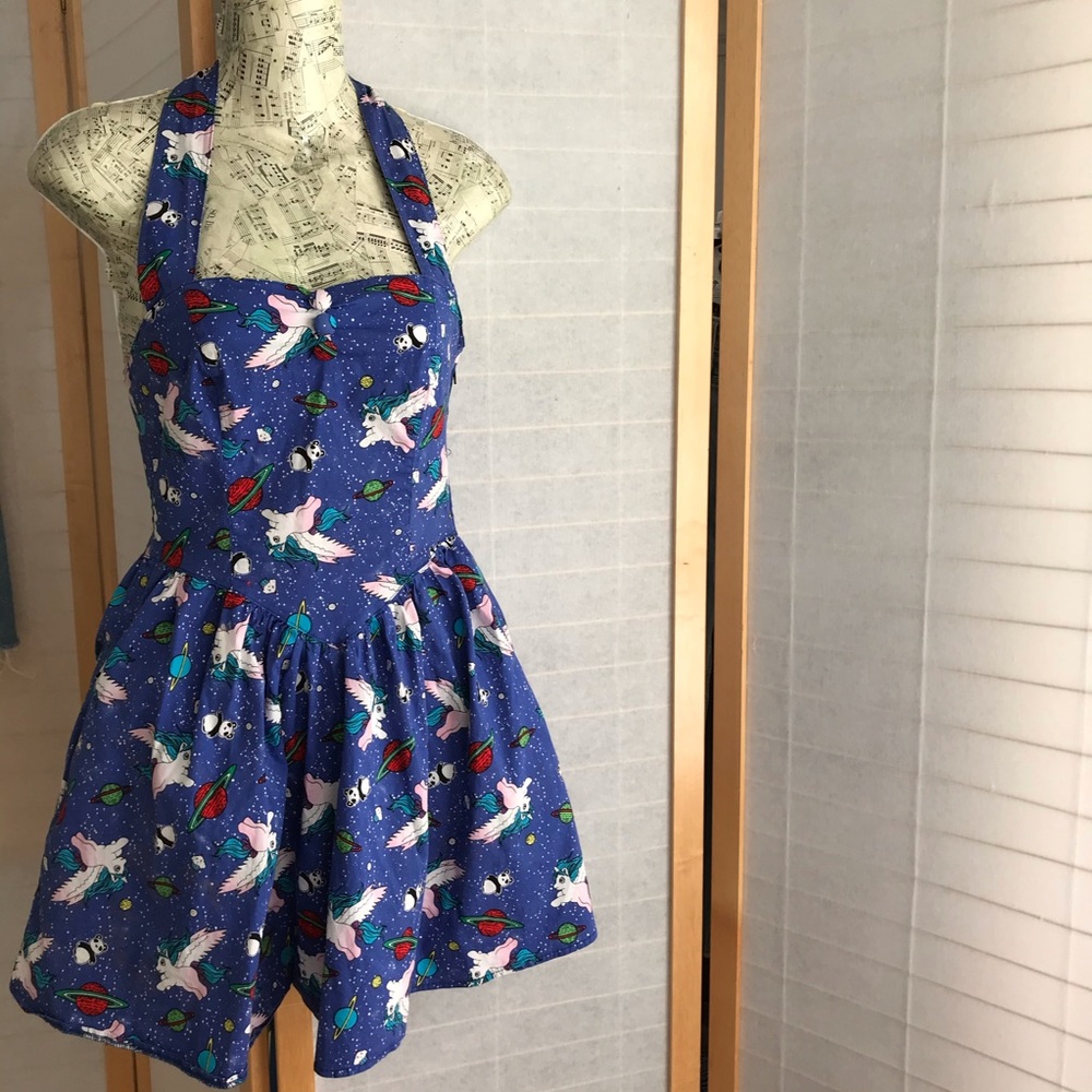 Hell Bunny Sz S Halter dress unicorns pandas blue